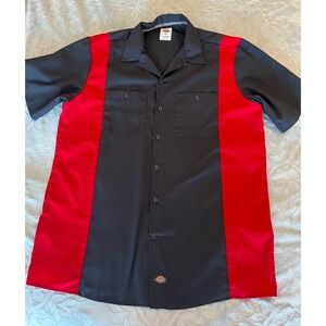 Dickies Mens XL Short Sleeve Work‎ Shirt Button Up Gray Red Panel Mechanic